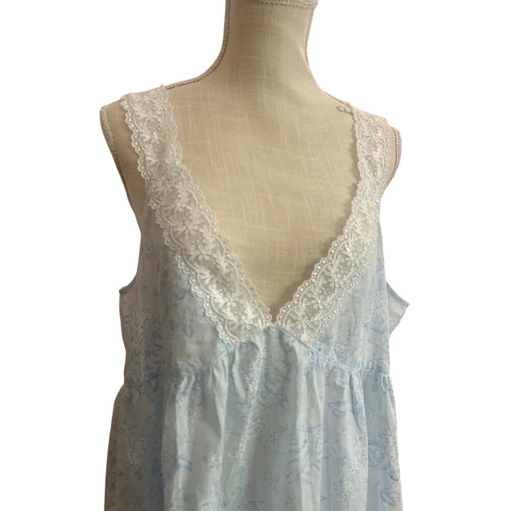 Eileen West White & Blue Floral Lace 100% Cotton Long Ballet Nightgown Size 2X - Picture 2 of 6